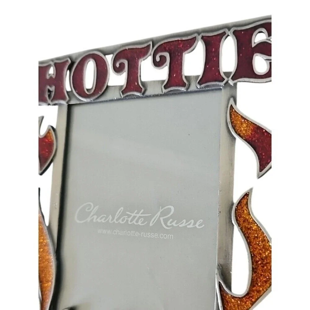 Charlotte Russe Vintage Hottie Flame Glitter Picture Frame Silver Red Y2K 3.5x5
